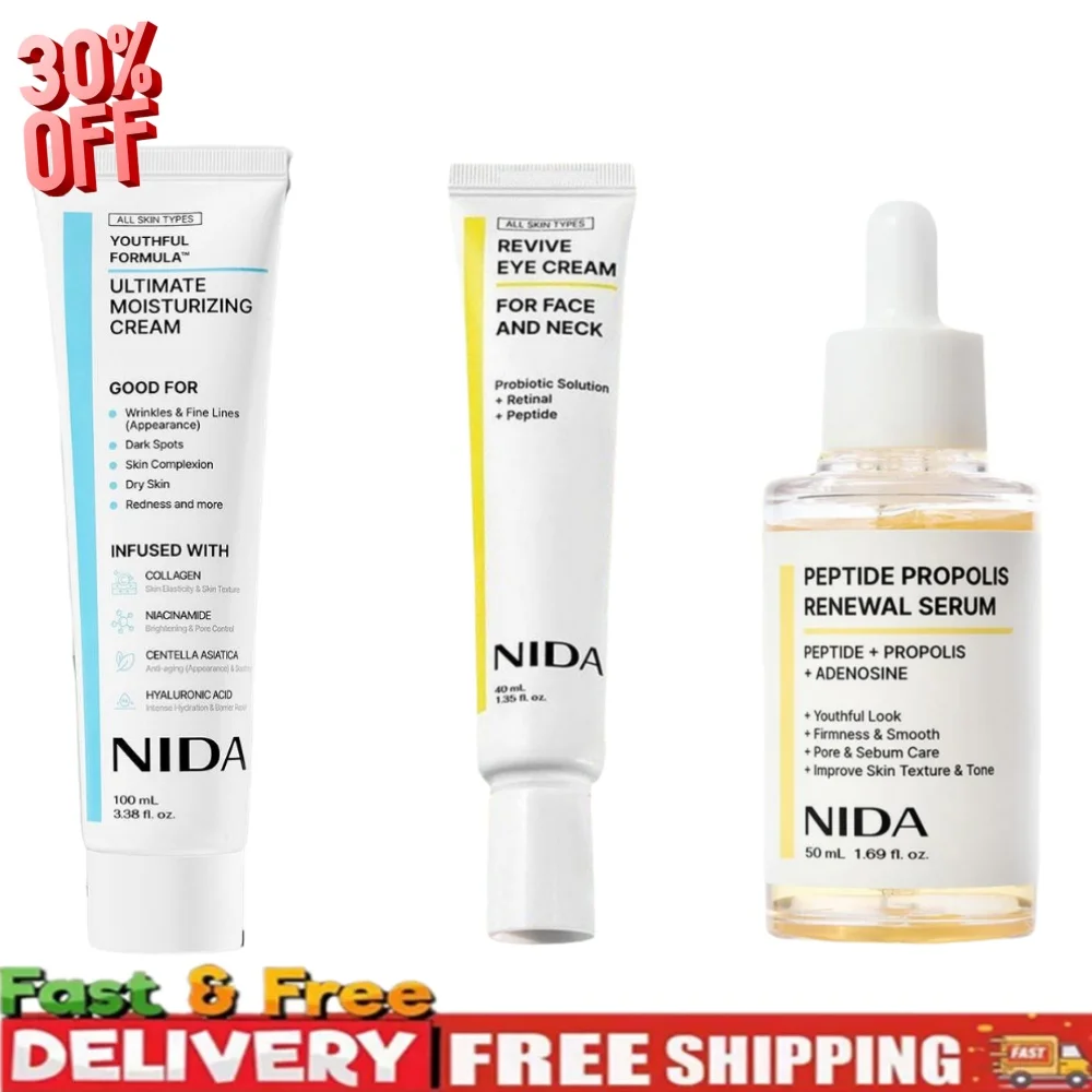 Crema Hidratante Definitiva NIDA Korea, Esencia de Propóleo Antienvejecimiento, Cuidado de la Piel con Hidratación Profunda, Crema Revitalizante para el Contorno de Ojos con Retinol