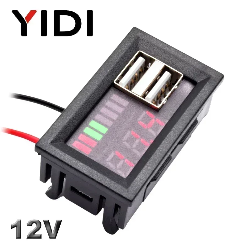 Digital Lead Acid Lifepo4 Lithium Battery Capacity Indicator Dual USB Voltmeter Tester Voltage Meter 12V Car Electric Motorcycle