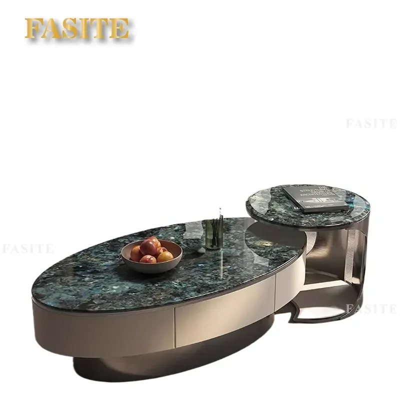 Italian Light Luxury Oval Marble Coffee Table Set Modern Fashionable Living Room Furniture 2024 New Design Elegant Home Decor