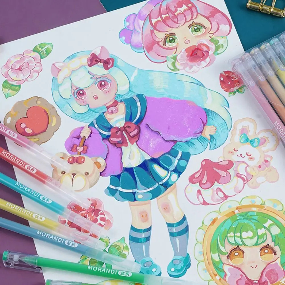 مجموعة أقلام حبر هلامية متعددة الألوان موراندي ، بطانة علامات عتيقة ، قلم حبر جاف كاواي ، أدوات مكتبية للمدرسة والمكتب ، رمادي ، جديد