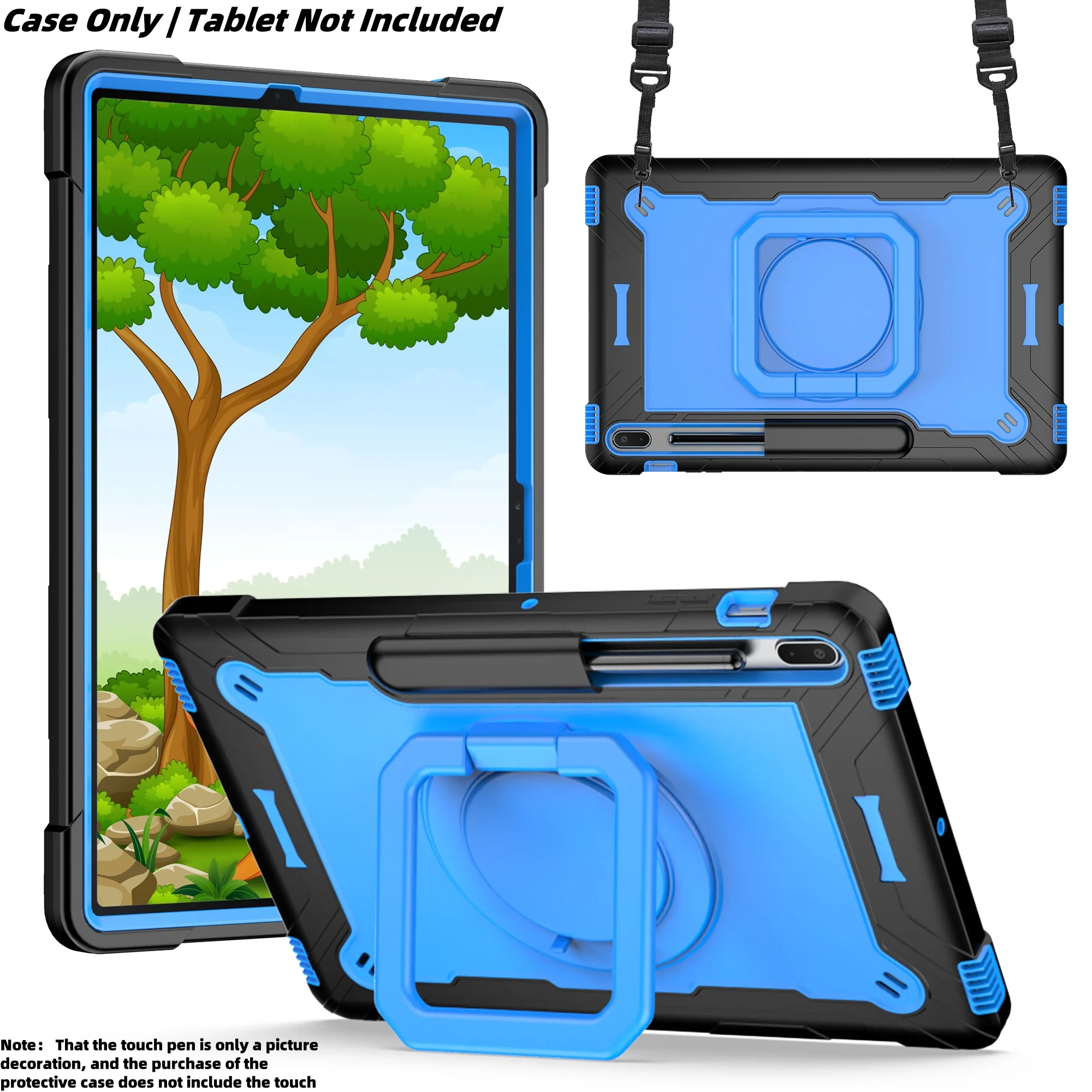 

Чехол для планшетов Galaxy Tab S7+/S7FE 12.4/S8+ 12.4 дюйма, ударопрочный, с вращающейся на 360° подставкой, держателем для стилуса и плечевым ремнем