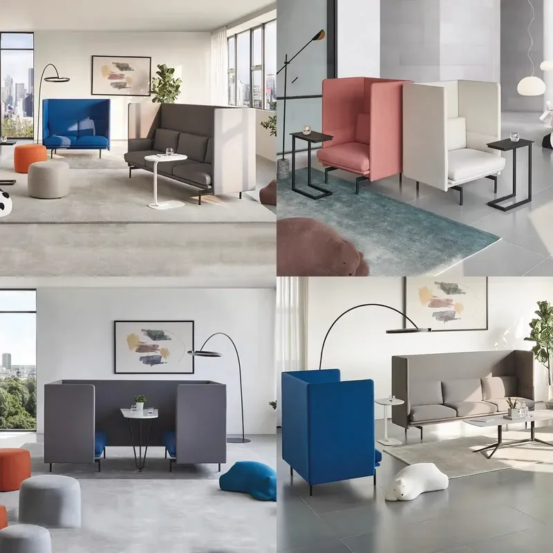 Modern High Back Booth Seating Double Triple Sofa for Office Reception Meeting Lounge Area with Coffee Table