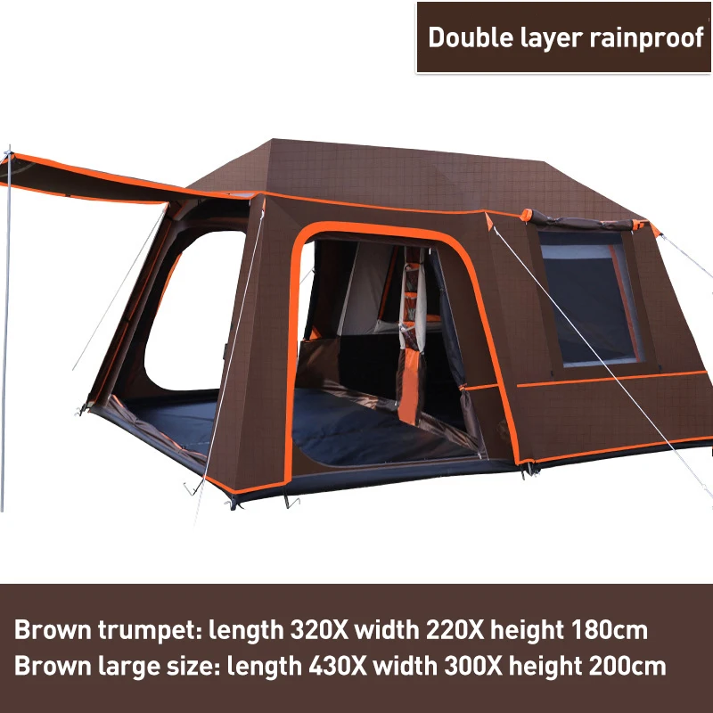 Big camping tent 10,12 person PEOPLES waterproof double layer 2 living rooms and 1 hall family tents outdoor  Rain proof tent/