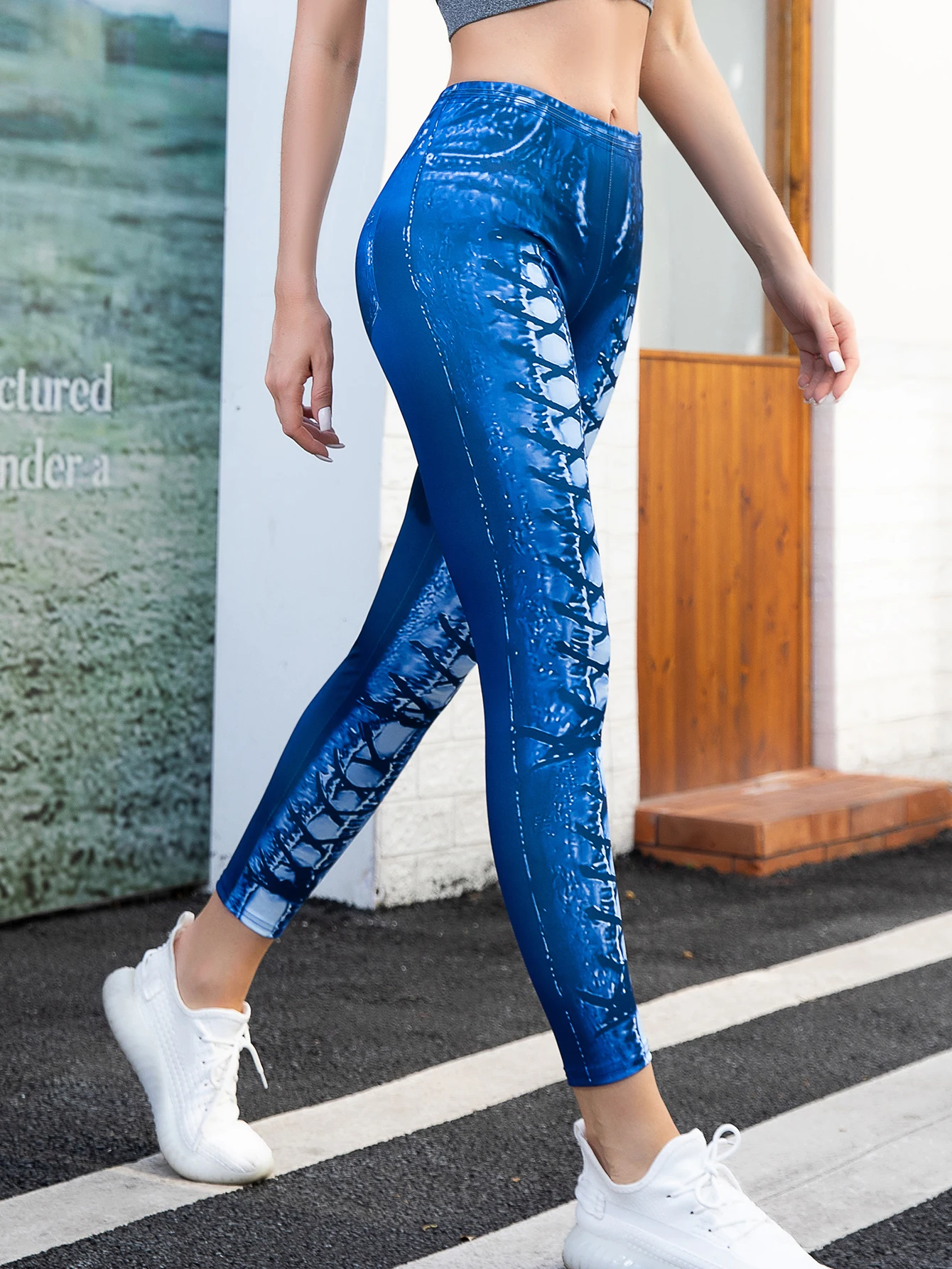 Hot High Waist Front Corns Imitation Denim Leggings Fashion Europe And The United States Sexy Stretch Tight Nine-point Pants