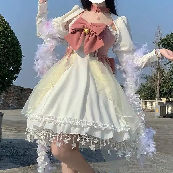 ชุดเดรสลอลิต้าแบบสายเดี่ยวเอวสูงเล็กน้อย  พร้อมคำเตือนการเต้นของหัวใจ / คำเตือนการเต้นของหัวใจ  น่ารักแบบโลลิต้า