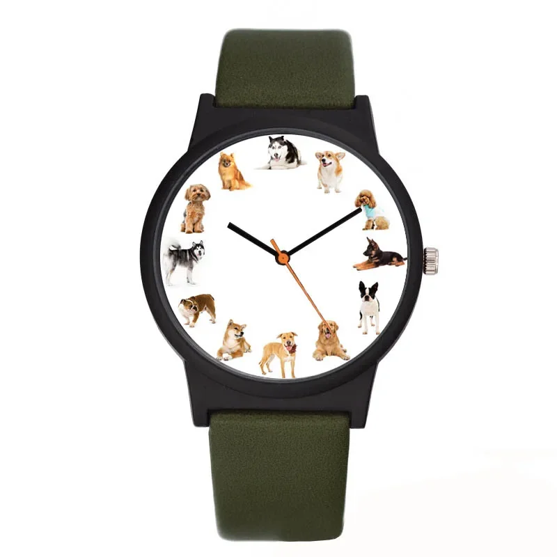 ساعة كلب جميلة للجنسين للرجال والنساء من الجلد المطبوع على شكل حيوانات كاجوال كوارتز ساعة يد إبداعية