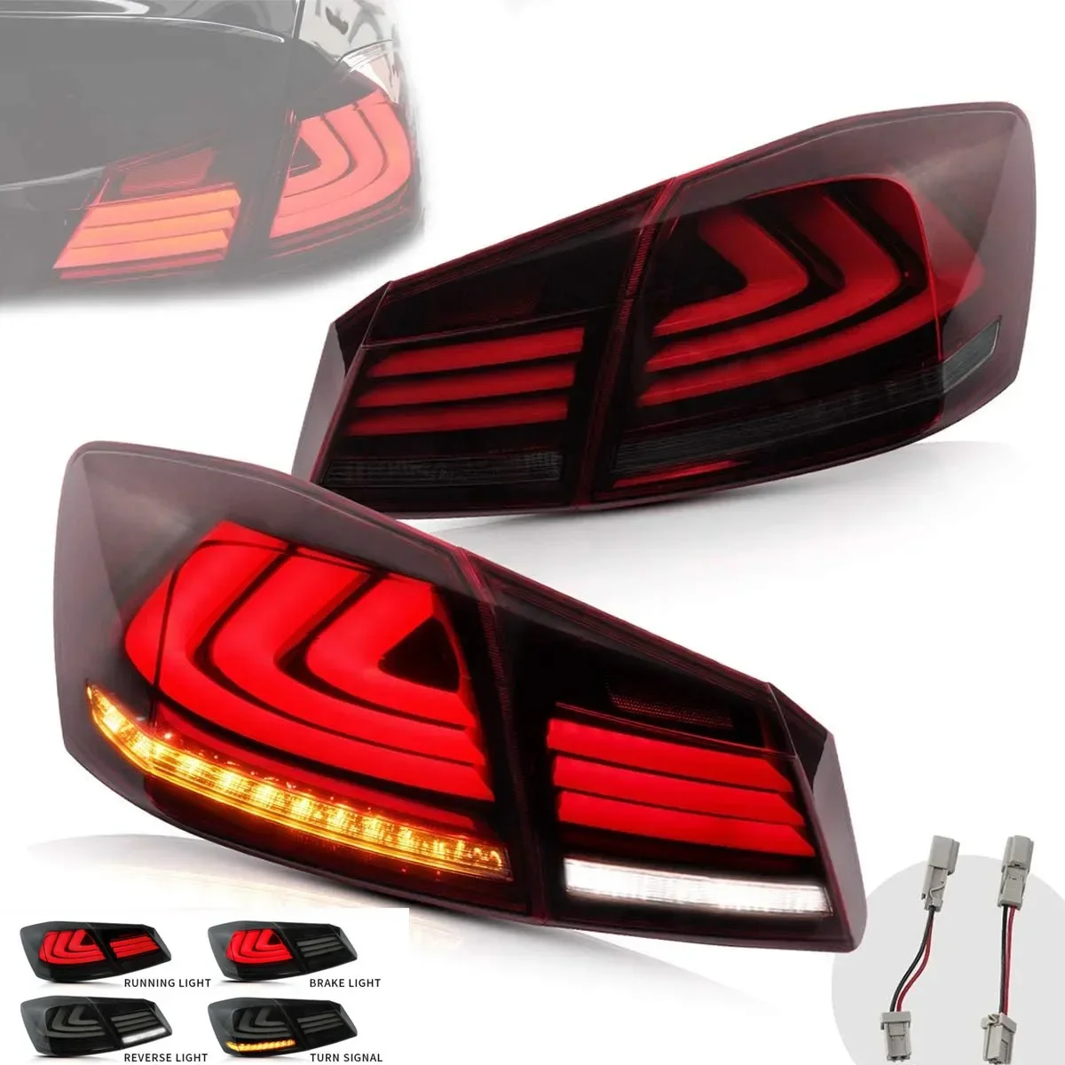 

2PCS Car Accessories LED Red Rear Tail Lights Assembly Left+Right Sequential Lamp For 2013 2014 2015 Honda Accord 4 door Sedan