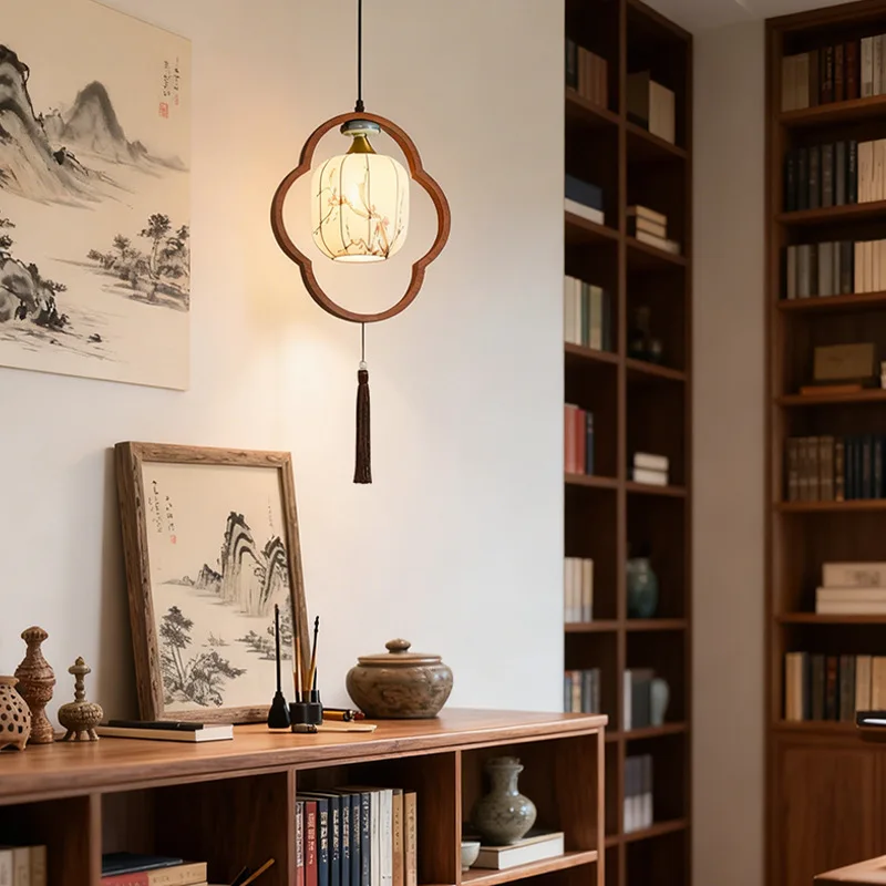 Song-style aesthetic retro fabric bedside small chandelier Chinese-style Zen tea table entrance home bed and breakfast decoratio