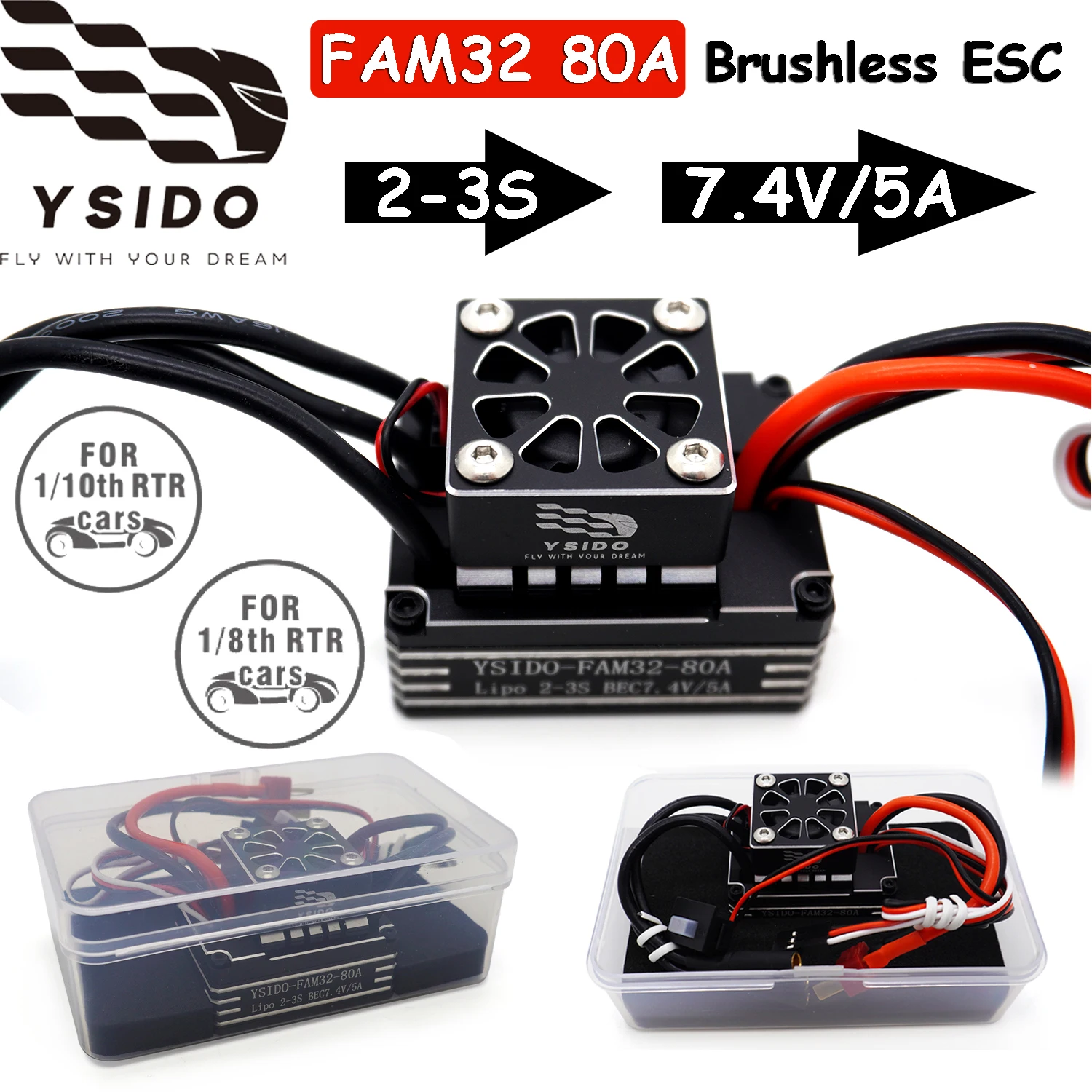 

FAM32 80A 2-3S Бесщеточный ESC 7,4 В/5 А BEC для 2830/3536/3542/3548 Внешний роторный двигатель 1/8 1/10 RC внедорожных альпинистских гусеничных машин