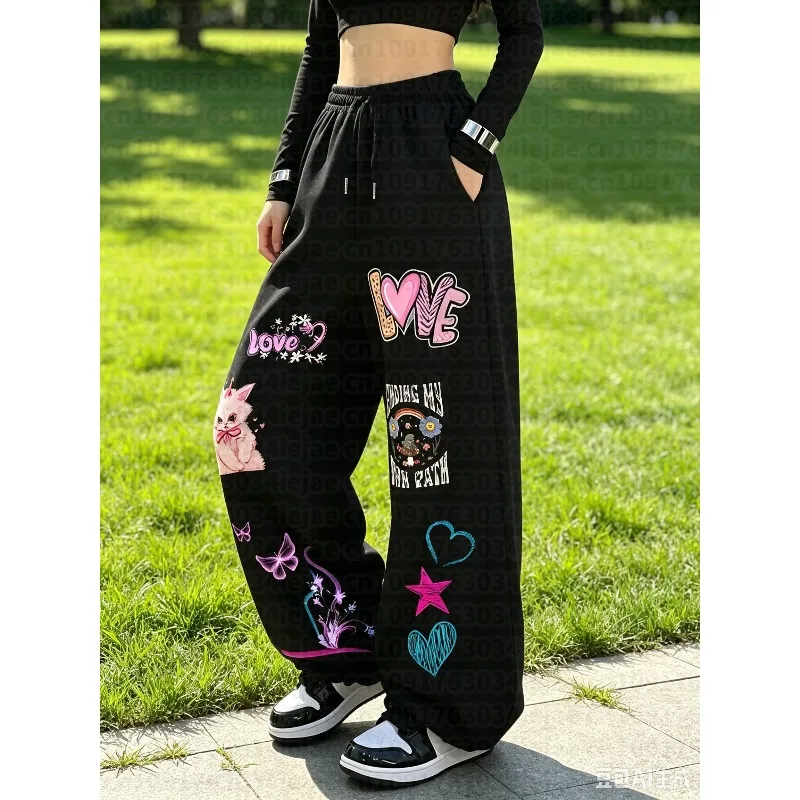 Women's Kid Casual Hip-Hop Street Style Cartoon Animal Print Sweatpants, Women's Drawstring Straight-Leg Athletic Long Pants