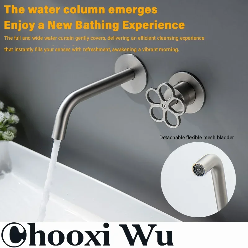 

CHOOXIWU - Luxury Brushed Nickel Brass Bathroom Faucet with Simple Tap Embedded Design Dual Hole Hot Cold Water Basin Mixer Tap