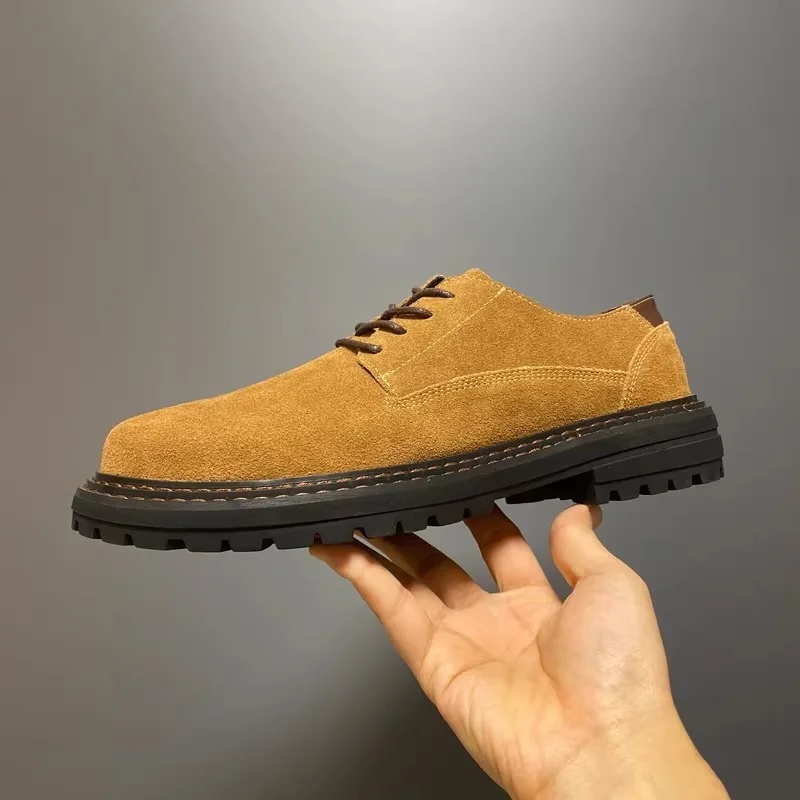 

Мужские повседневные туфли в британском стиле из замши и кожи, ручной работы, удобные, для активного отдыха, походов, туфли дерби из натуральной кожи