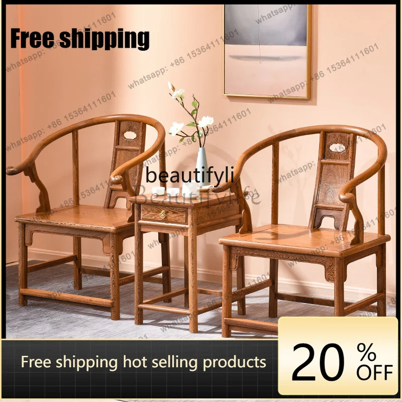 Factory Direct Three-piece Armchair Antique Chinese Solid Wood Meeting Leisure Chair Mahogany Taishi Chair