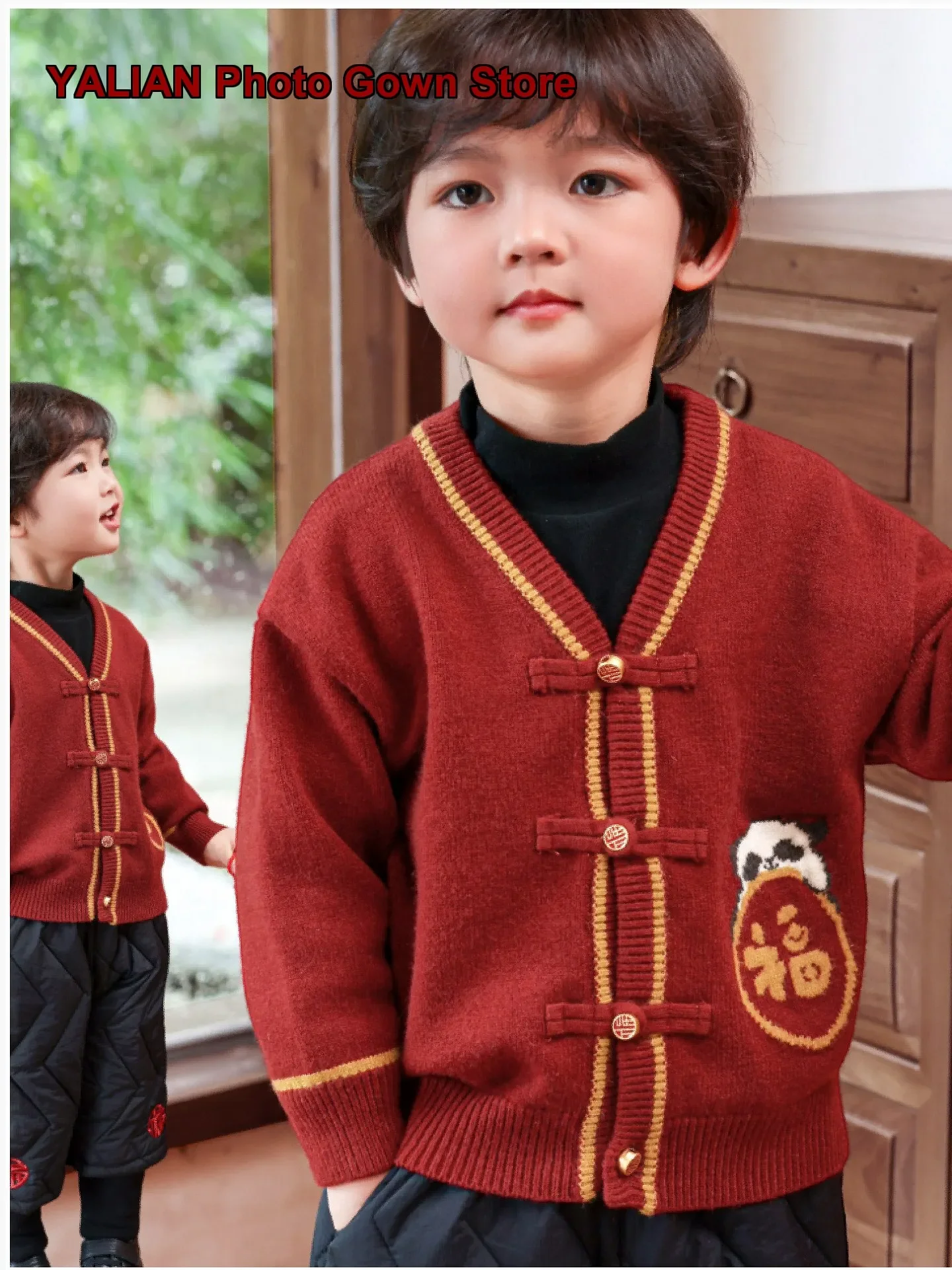 Boys Turtleneck Sweater Kids Autumn Winter Chinese Style Red New Year Outfit Newborn