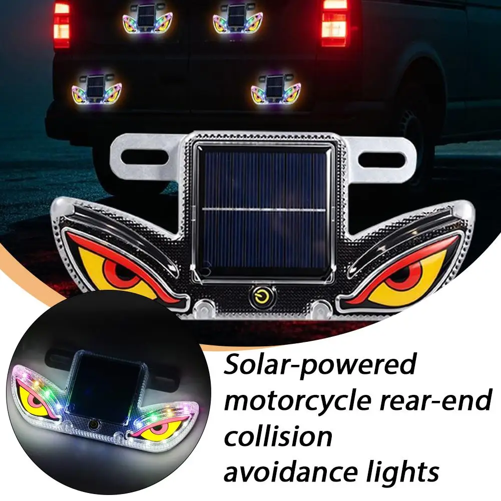 Solar Powered LED Evil Eyes Warning Light Wireless Strobe Flash Lamp Motorcycle Car Rear Anti-collision Safety Signal Light