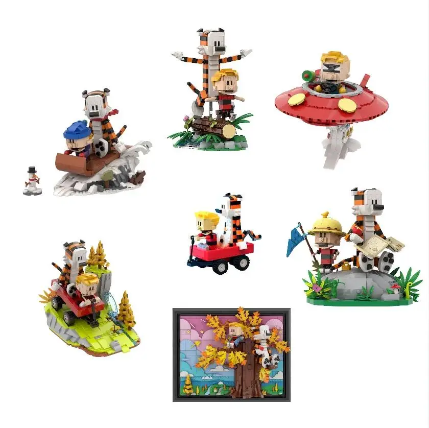 Gobricks MOC Calvined and Hobbes Bricks Model Calvined and Hobbes Cartoon Tiger Building Blocks Toys Gift