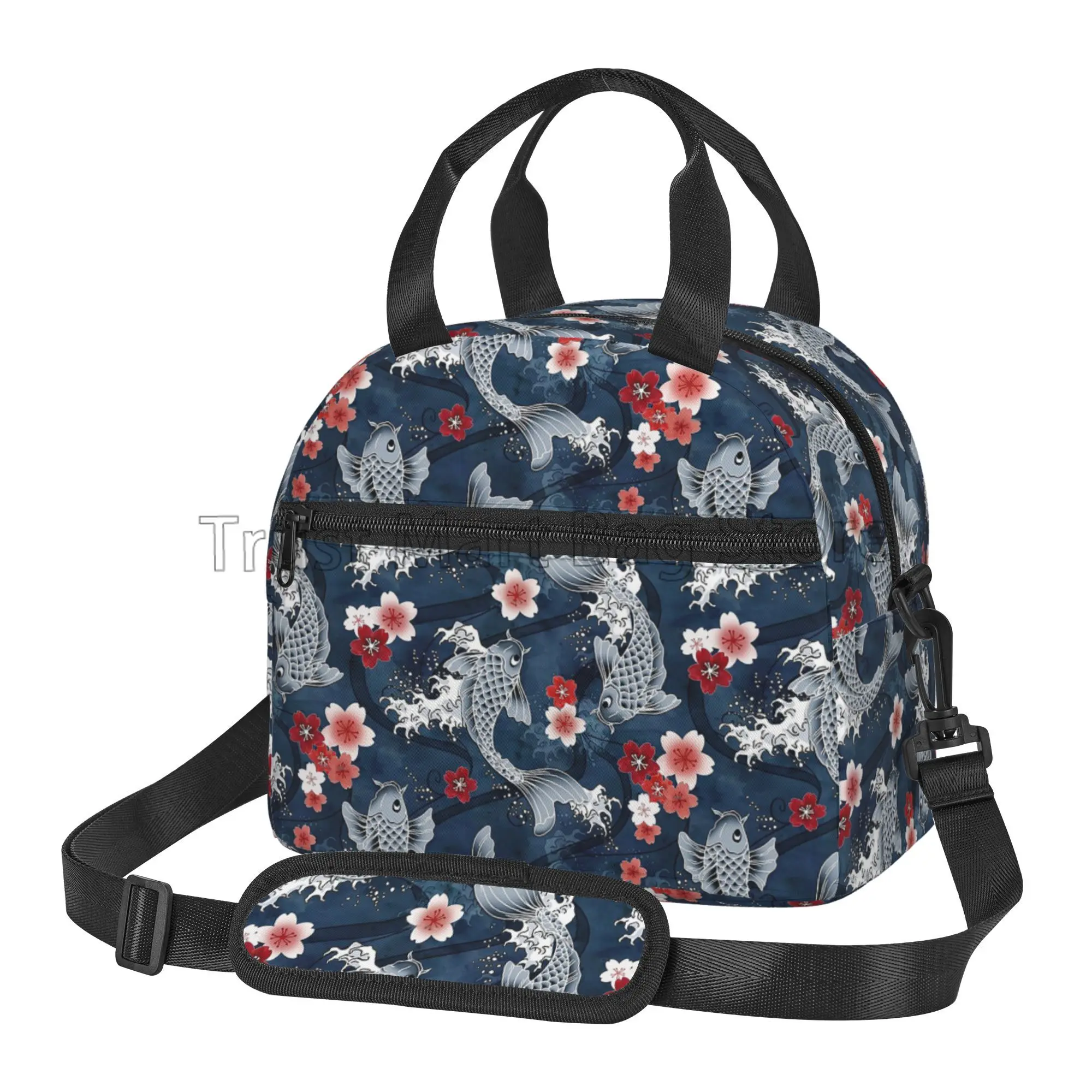 Cool Koi Cherry Sakura Blossom Insulated Lunch Bag Japanese Asian Fish Floral Reusable Thermal Bento Tote Box for Women Girls