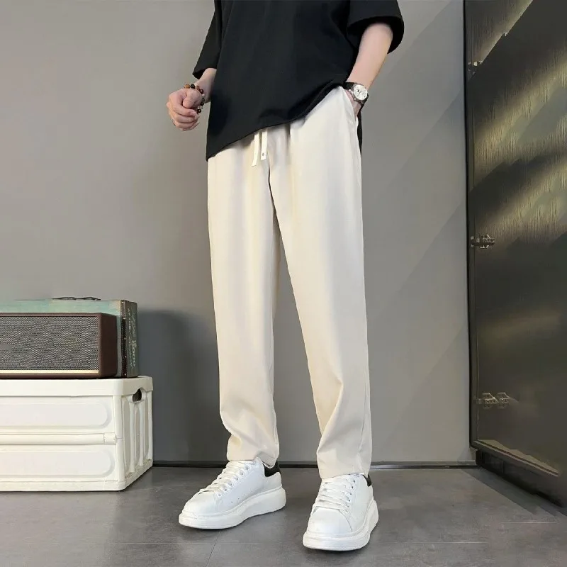 Simplicity Temperament Handsome Smart Casual Versatile Silky Smooth Hanging Down Men\'s Straight Leg Cropped Pants Autumn 2024