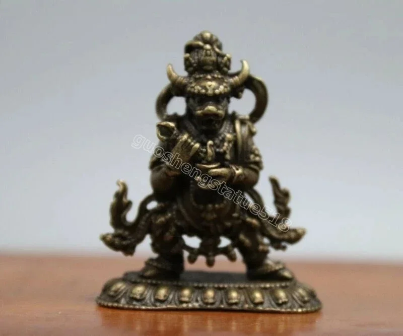 Tibet Buddhism Bronze Mahakala god of wealth Yama-raja ox head Buddha Statue