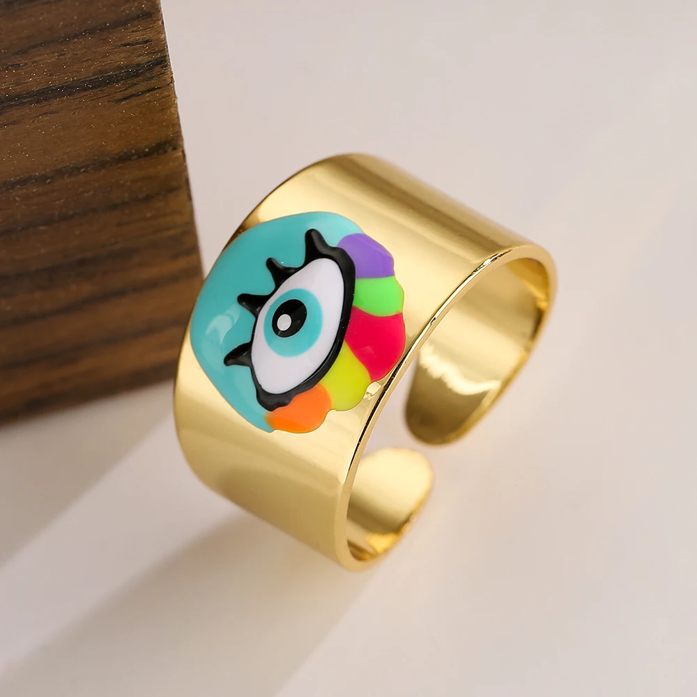 New Fashion Personality Lucky Eye Rings For Women Men Gold Color Bohemian Colorful Drip Oil Jewelry Gift Femme Bijoux