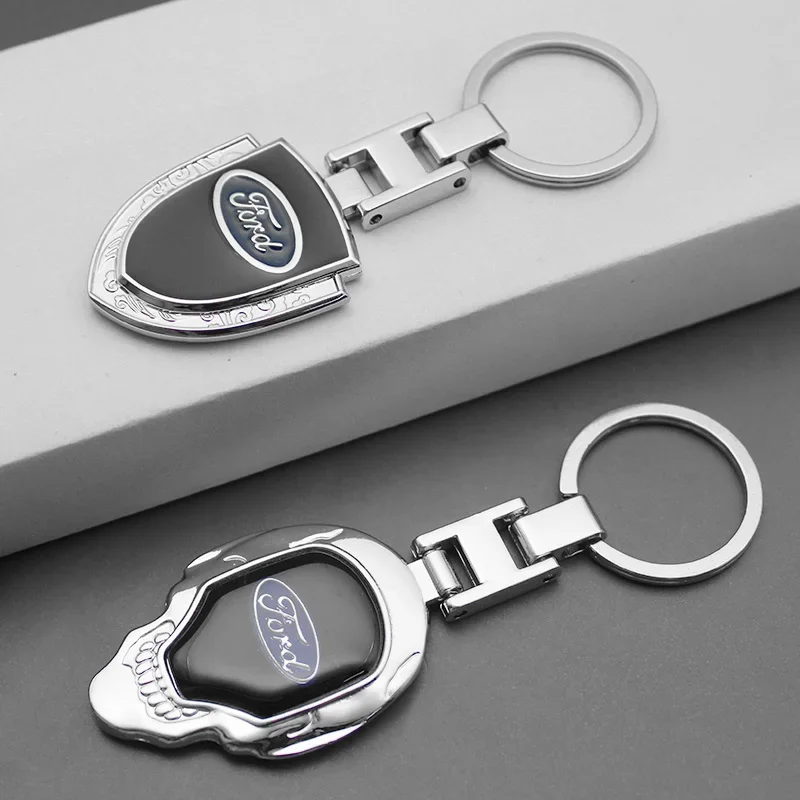 1 pçs 3d metal/couro estilo do carro chaveiro para ford fiesta mondeo fusão escape shelby auto chaveiro acessórios