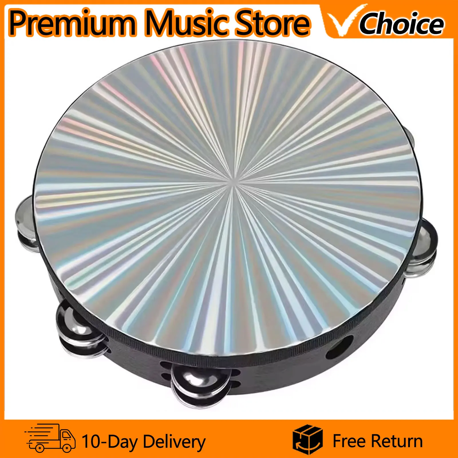 10 Inch Tambourine High quality Percussion Instrument for KTV Party Laser Jingle Bell Hand Rattle Drum Orff Musical Instruments