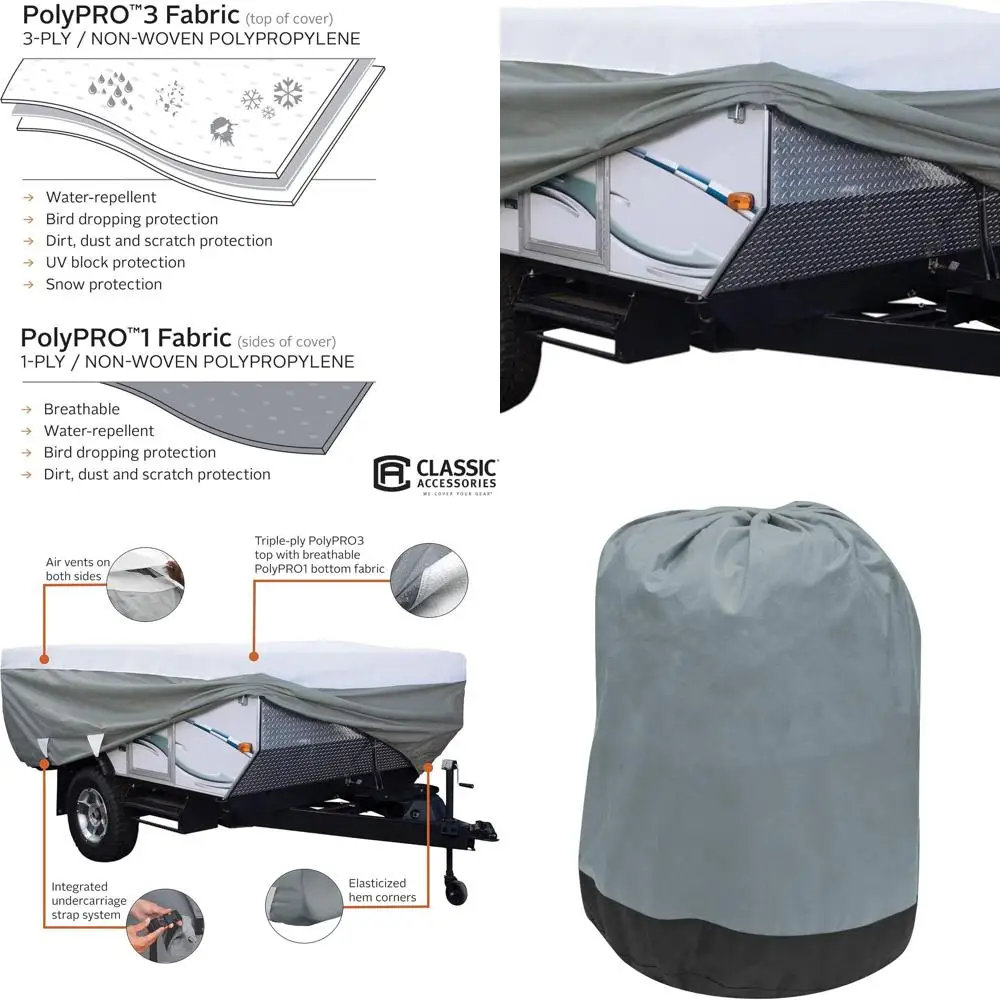 Over Drive PolyPRO3 Folding Camping Trailer Cover, Fits 10'-12'L, RV Cover, Camper Cover, Travel Trailer Cover