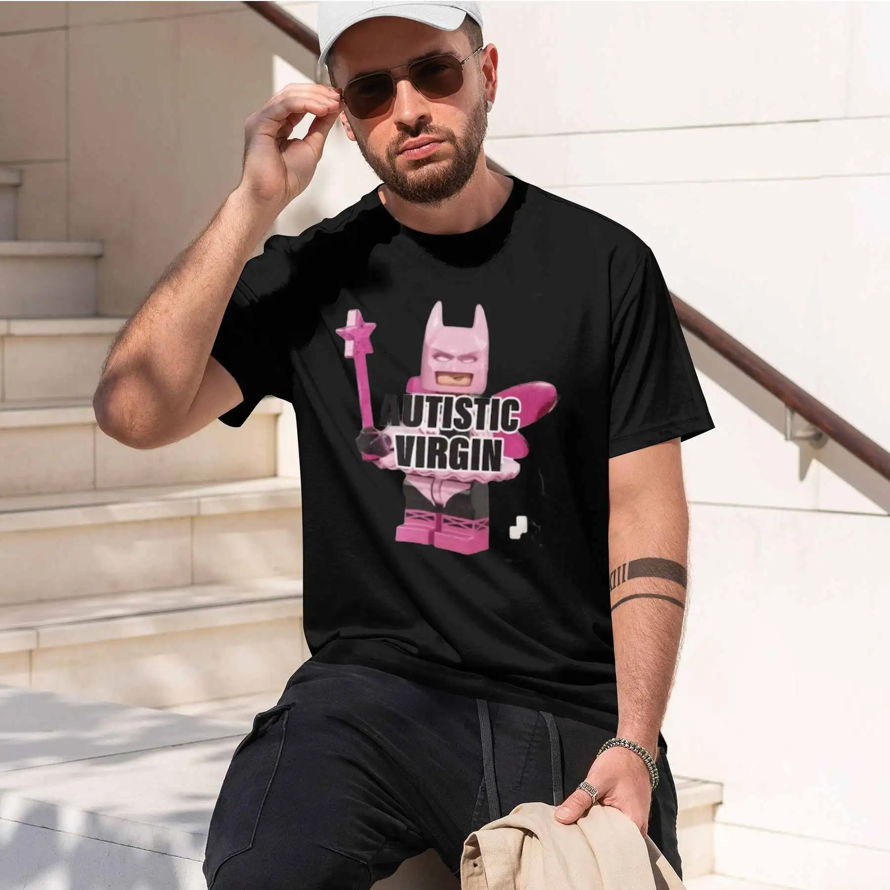 2026 new printed T-shirt printed with Men's Funny Pink Lego Bat Fairy Print T-shirts Weird Subculture Style Casual Daily Tees