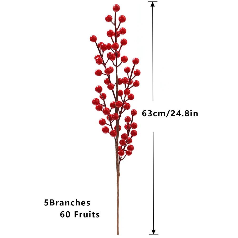 48cm-76cm Künstlicher Weihnachtszweig mit Roten Früchten, Kunsttannenbeeren, Kunstpflanzen für Heimdekoration, Erntefest und Weihnachten – Detail 14