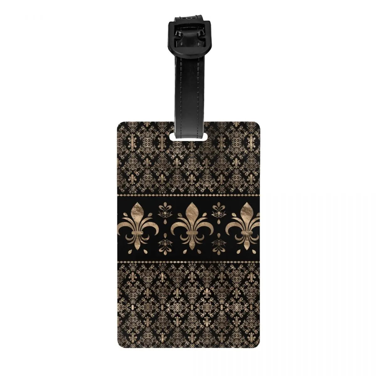 Luxury Black And Gold Fleur De Lys Luggage Tags for Suitcases Funny Lily Floral Fleur-de-Lis Baggage Tags Privacy Cover ID Label