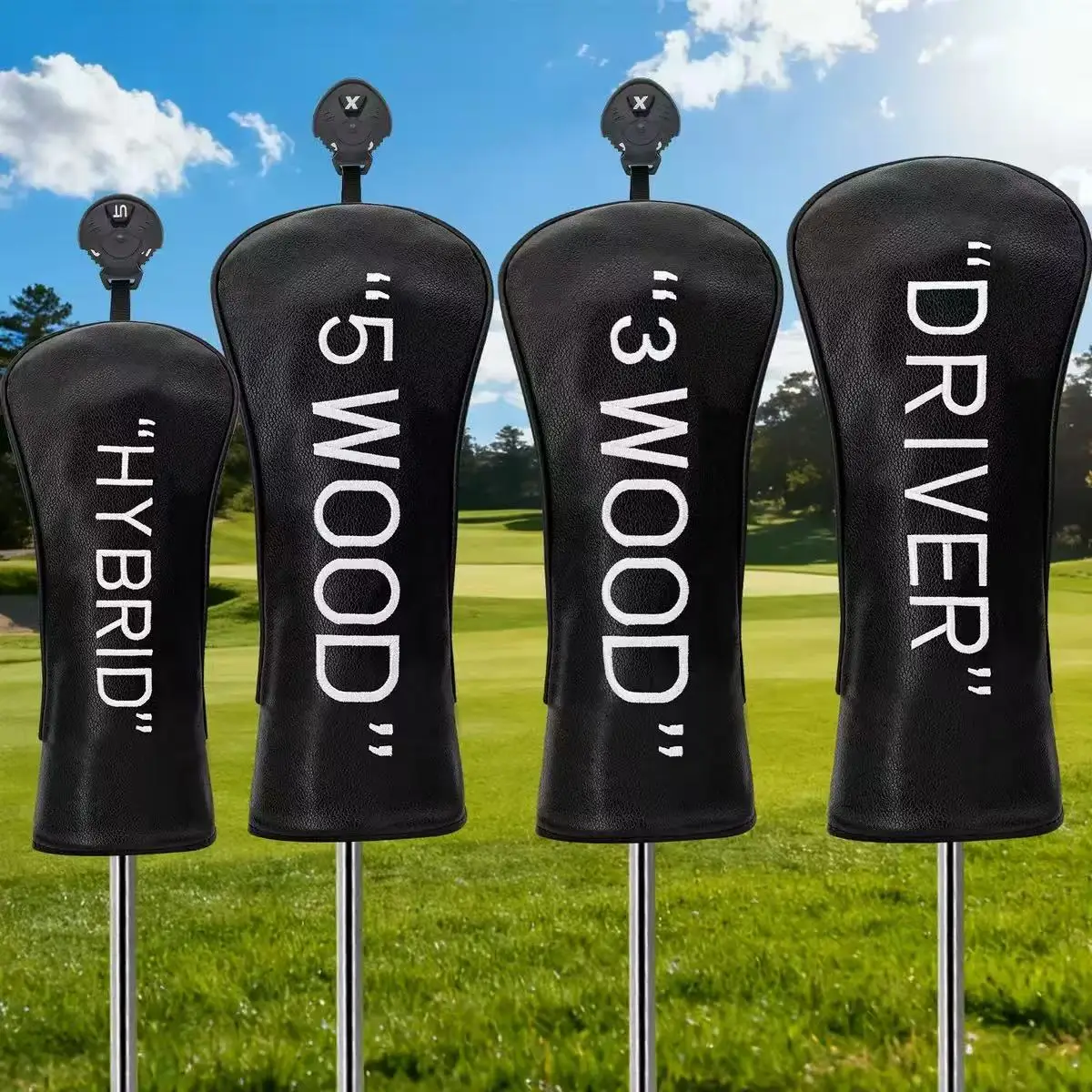 4Pcs PU Golf Club Headcovers Golf Equipment Accessories Driver Fairway Wood 3#5# Hybrid Head Covers, Black & White Available
