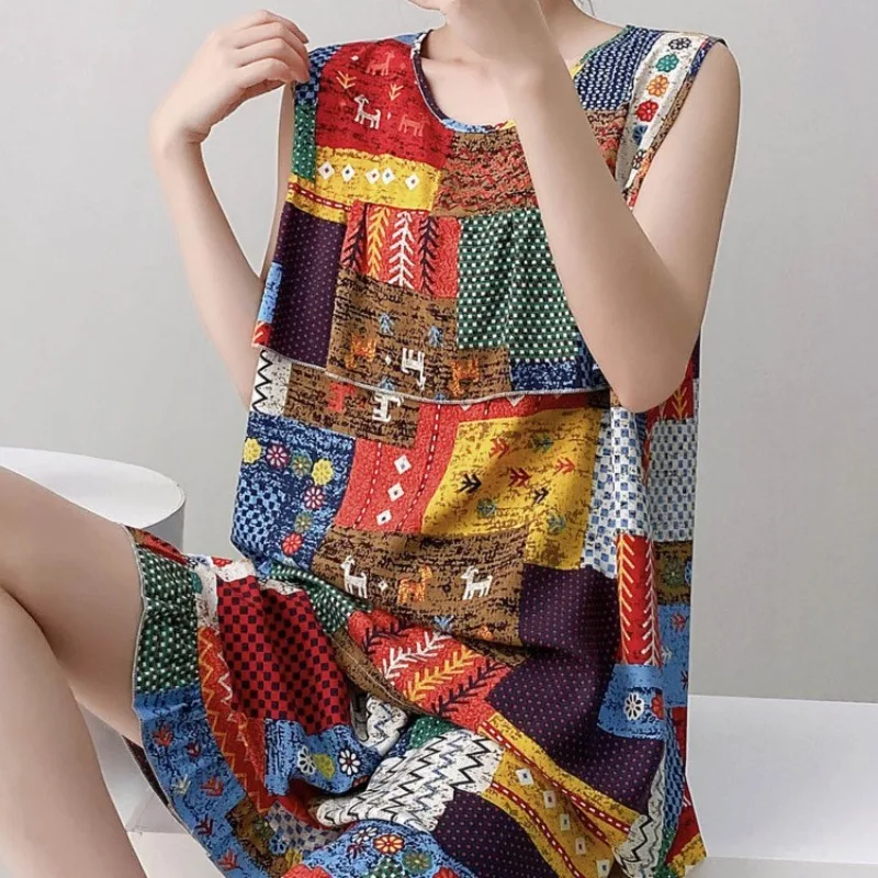 Summer Suit Cotton and Silk Pajamas Women's Vest Sleeveless Suspender  Artificial Cotton Cool Feeling Comfortable Home Can Wear