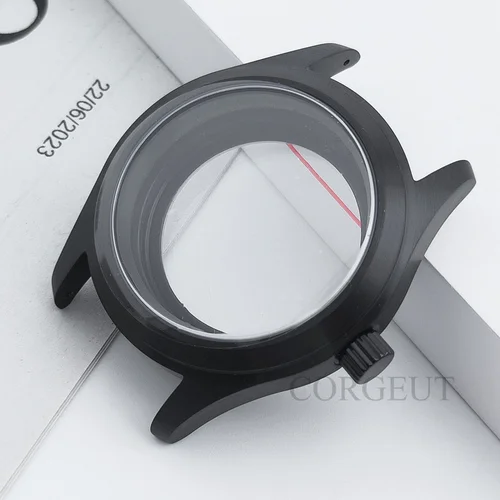 Pilot NH35 36MM/39MM PVD cristal de zafiro negro caja de reloj cepillado para buzo ajuste NH34 NH35 NH36 PT5000 ETA 2824 corona de tornillo de movimiento