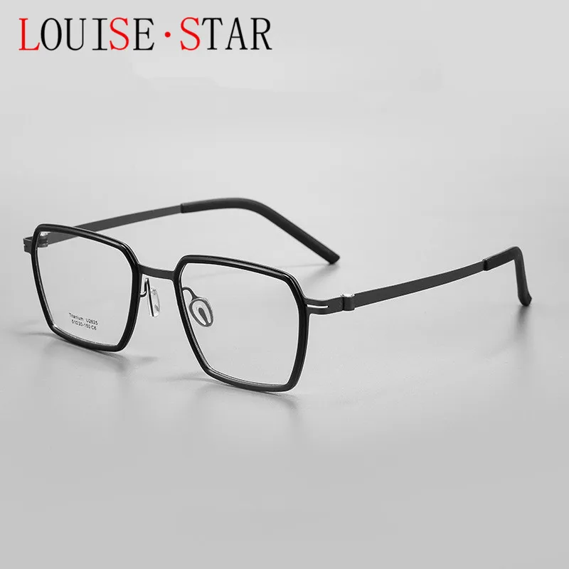 Retro ultra light pure titanium eyeglass frame, polygonal plastic steel TR temple, men's and women's prescription eyeglass frame