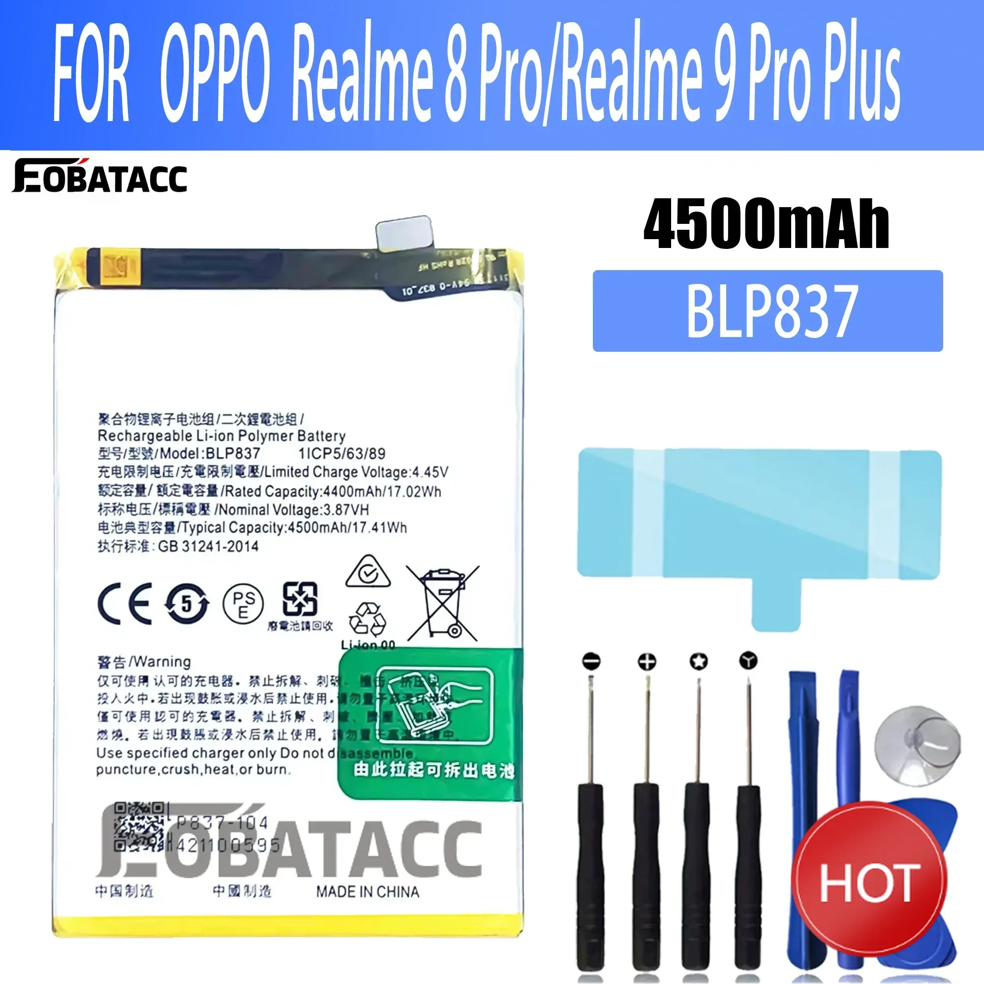 

100% New Original Battery BLP837 For OPPO Realme 8 Pro/Realme 9 Pro Plus Battery + Free Tools