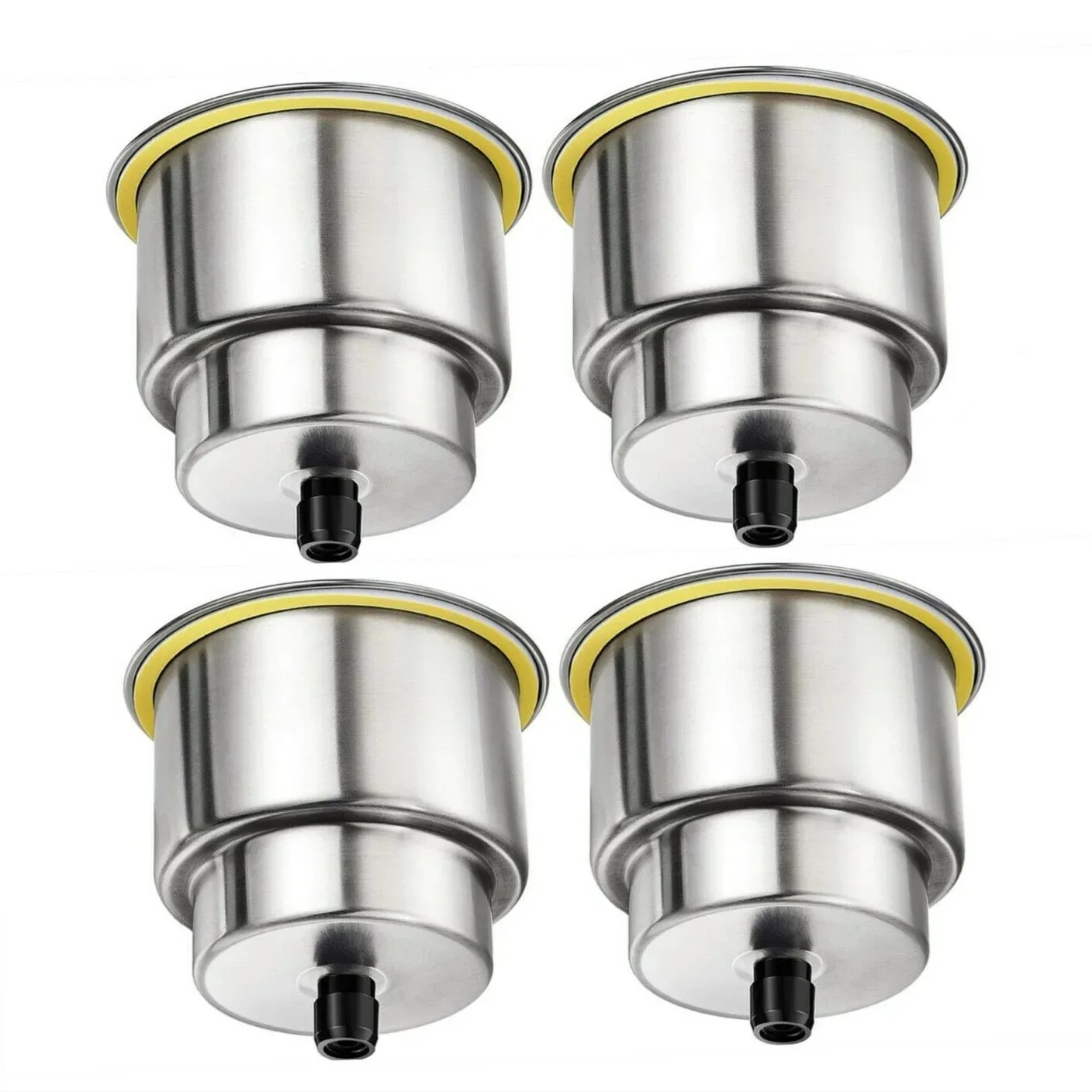 4Pcs Stainless Steel Recessed Cup Holder with Drain, Embedded Drink Bottle Holder For Marine Boat RV Camper Yacht