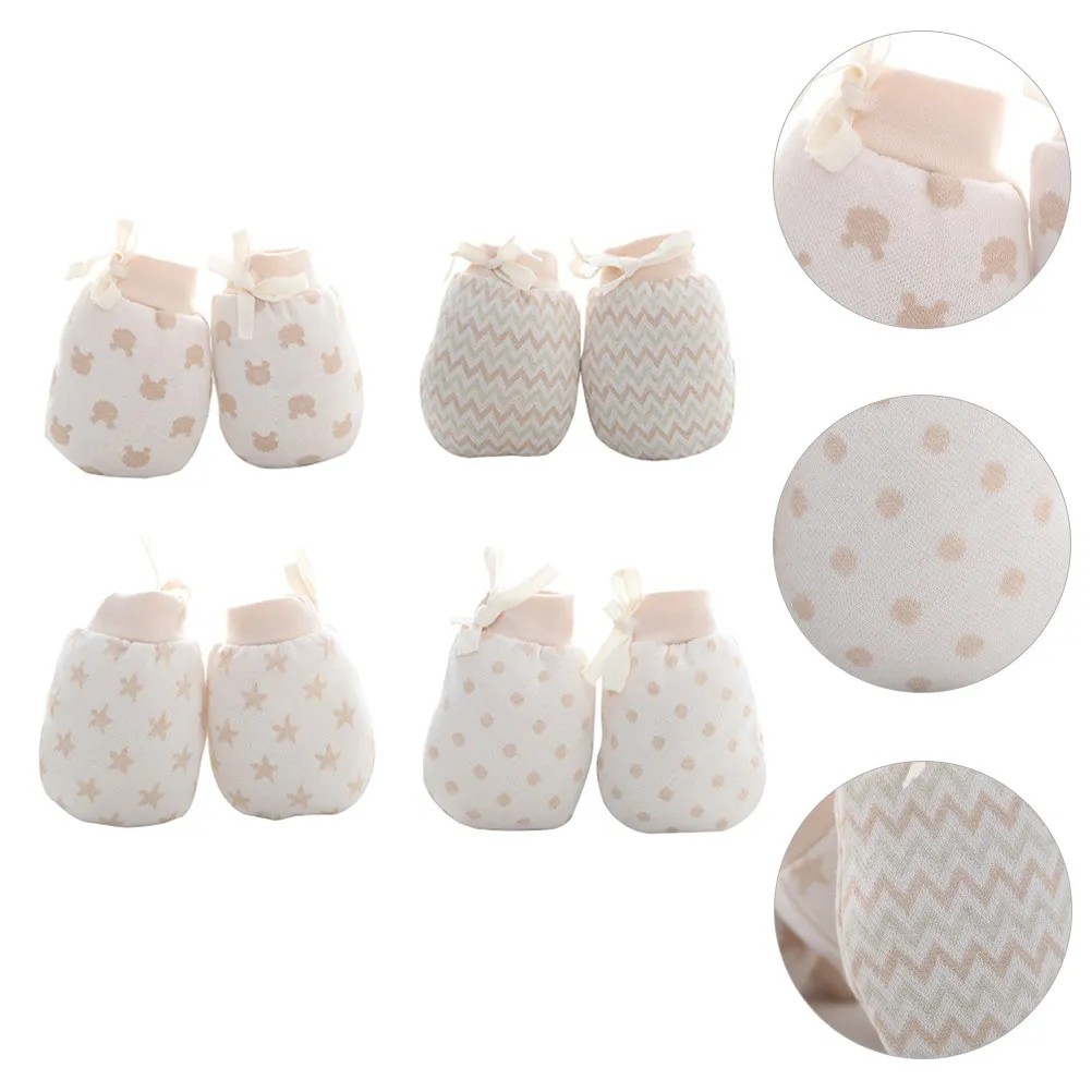 

4Pairs Baby Mittens Newborn Anti Scratch Gloves Soft Cotton Warm Infant Hand Protectors for Boys Girls Gentle Elastic Wrist
