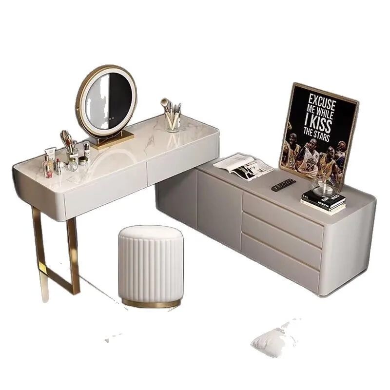 

Light luxury all solid wood rock slab dresser chest cabinet integrated telescopic storage cabinet