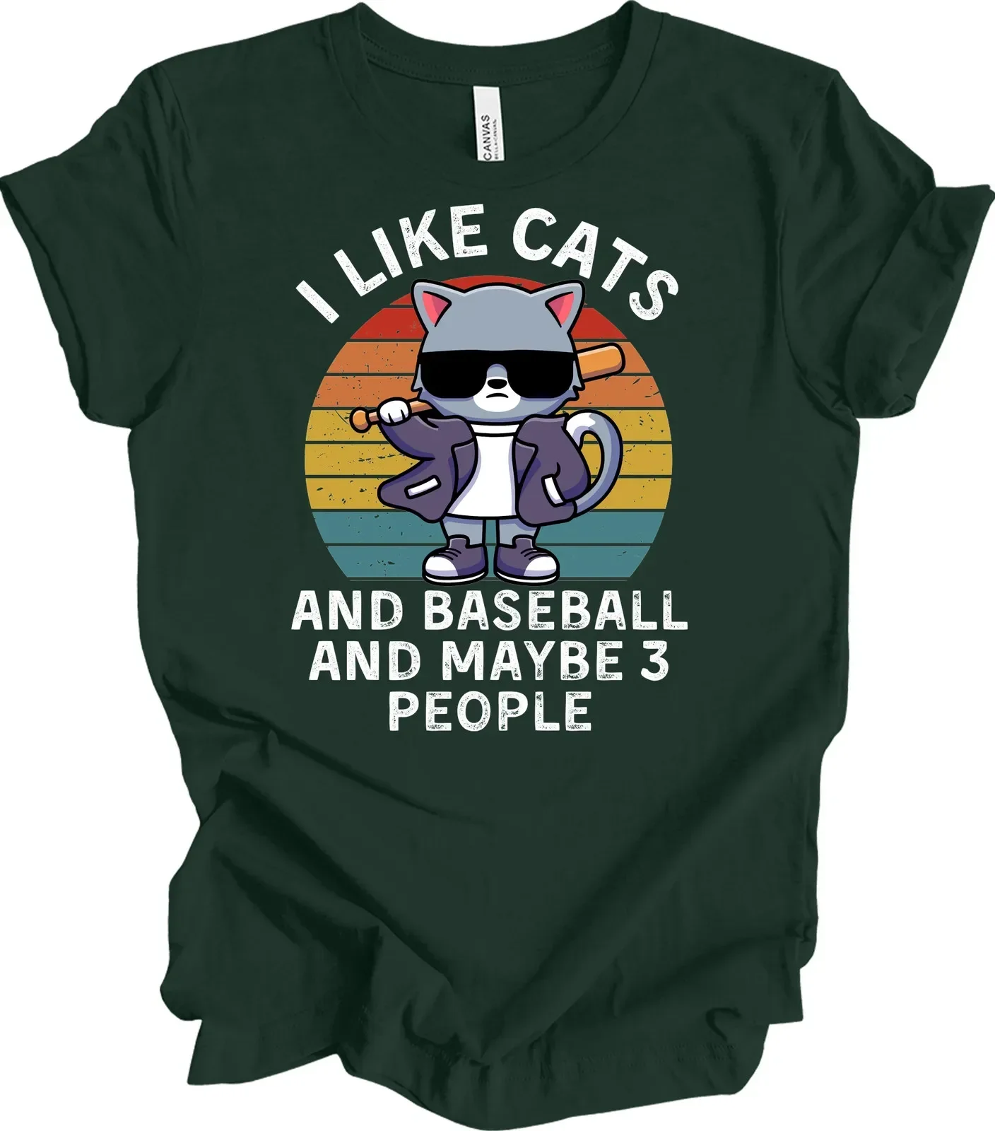 I Like Cats Maybe 3 People Funny Baseball Cat Lover Retro Sunset Gift T-Shirt