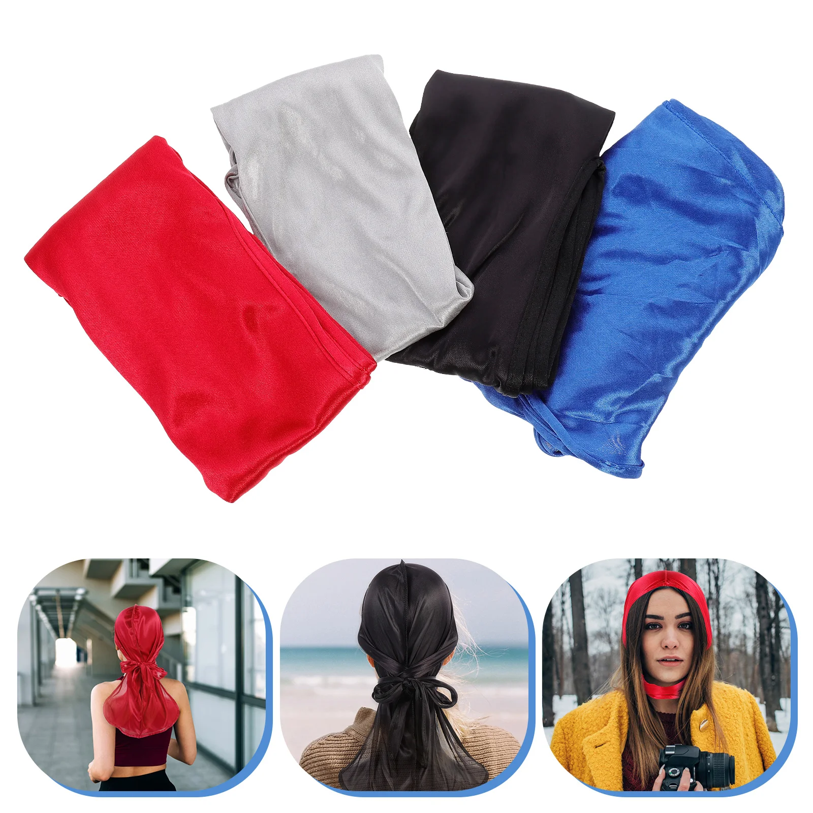 

4Pcs Silk Pirate Hat Turban Durag Cap Headscarf Sleeping Stretch Beanie Satin Wrap Long Tail Ride Biker Hair Loss