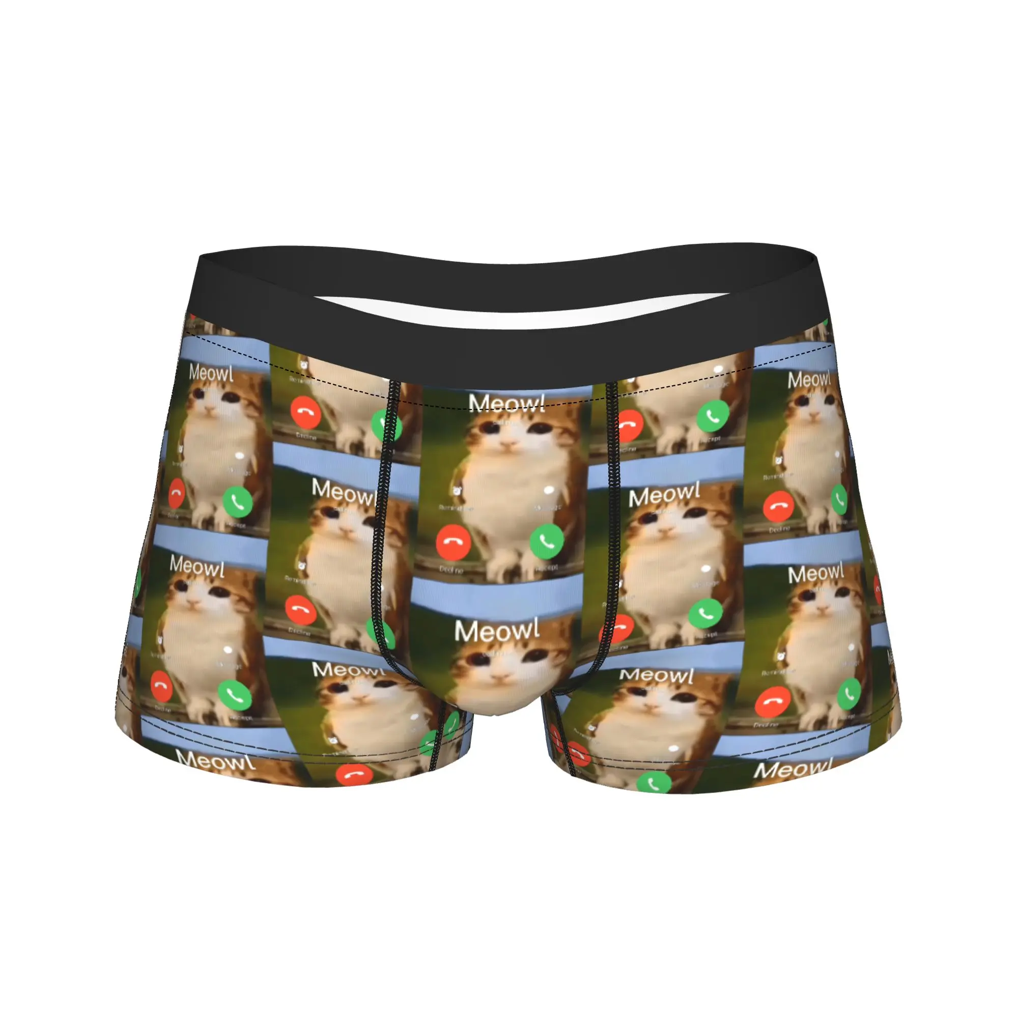 

Men's Meowl Call Cat Owl Boxer Briefs Shorts Panties Soft Underwear Male Humor Plus Size Underpants