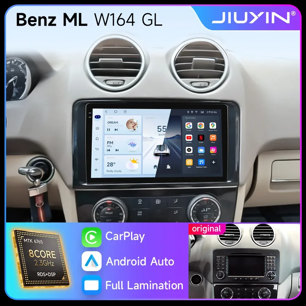 2 DIN Wireless CarPlay Android Auto Full Lamination Touch Screen for Mercedes Benz M-Class W164 GL-Class X164 ML GL 2005-2012