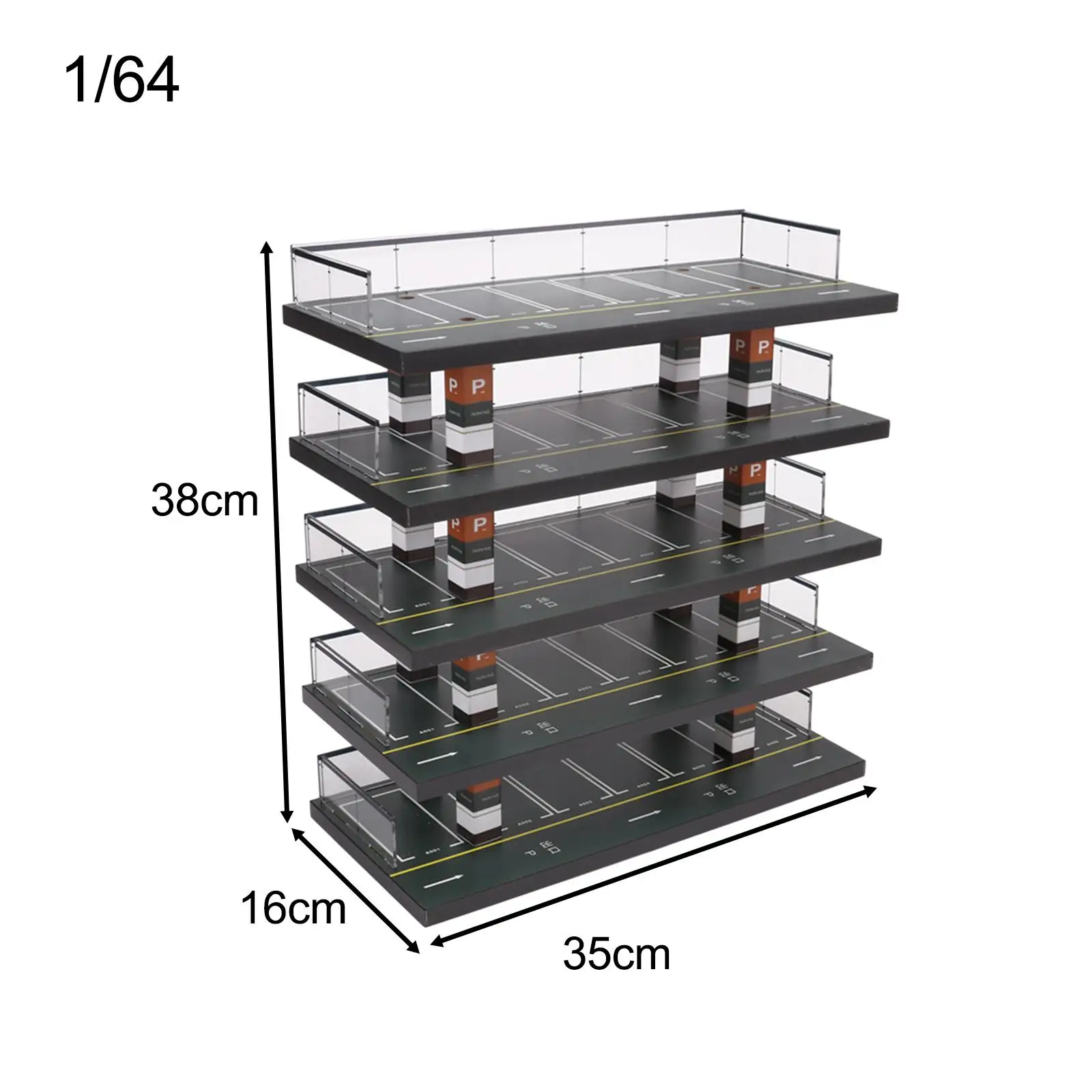 1/64 Scale Diorama Car Parking Lot Display Case Scenery Realistic 5 Tiers Diecast Vehicle Model Display Case Home Decor