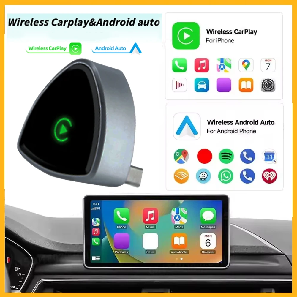 2025 Neuer kabelloser CarPlay Android Smart Auto-Adapter, problemlos, Plug & Play, stabil, BT WiFi Connect OTA, verbesserte Passform, 99 %