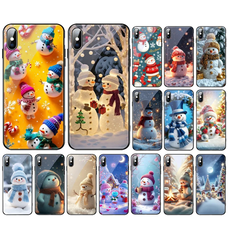 

Glass phone case For iPhone 17 Pro Max Air 17 16 15 14 13 Pro Max 15 16 Pro 15Plus Christmas Snowman