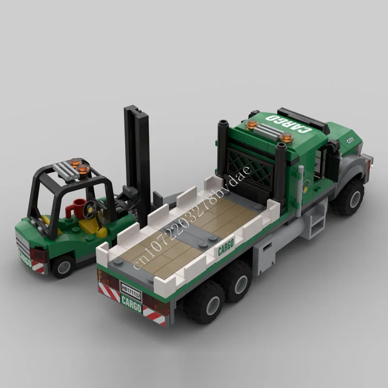 347PCS Cargo Flatbed Truck & Forklift MOC Creative street view Model Building Blocks Architecture DIY Assembly Model Toys Gifts