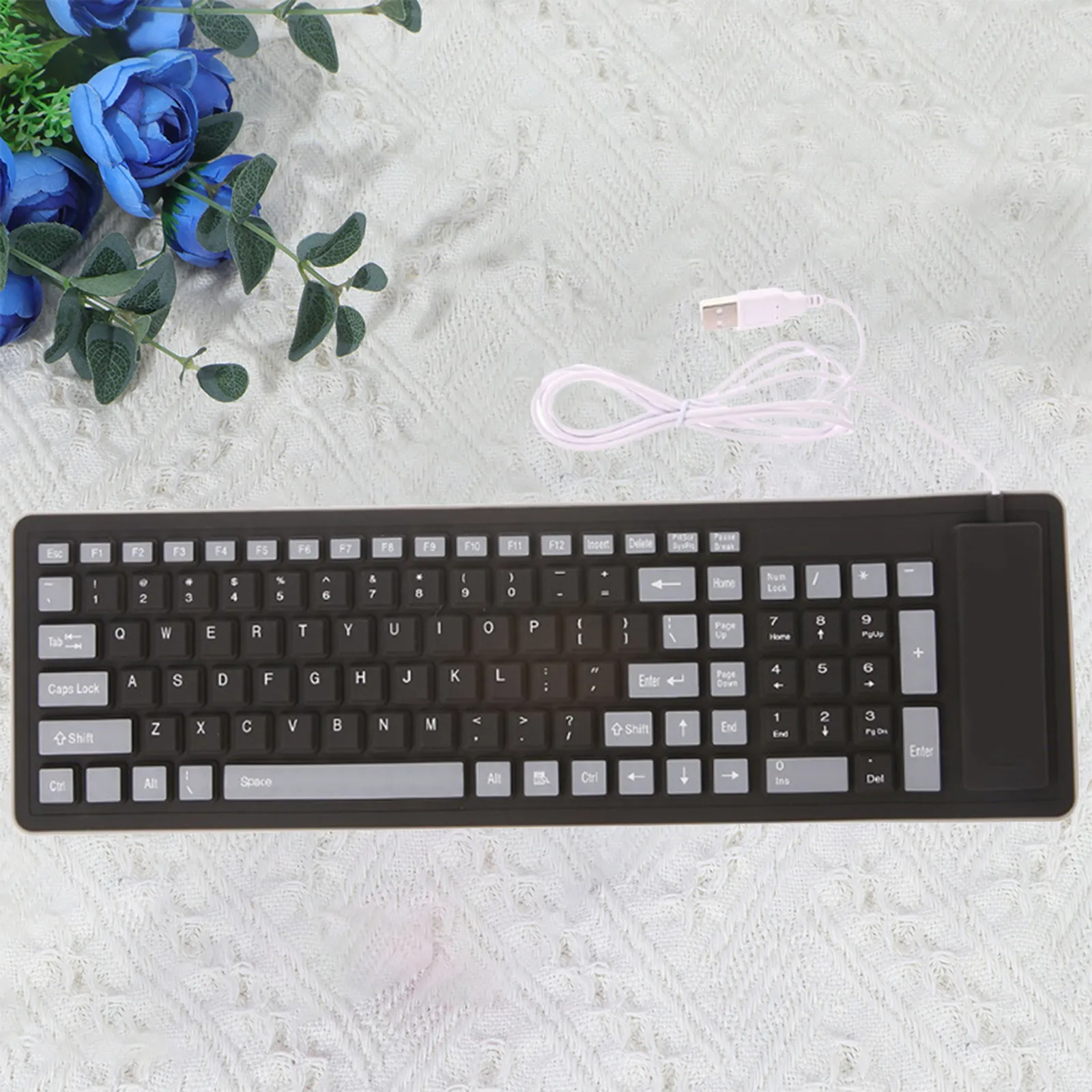 

Силиконовая клавиатура на 103 клавиши, складная, проводная, USB, черная, прочная, практичная, защищает от повседневного износа
