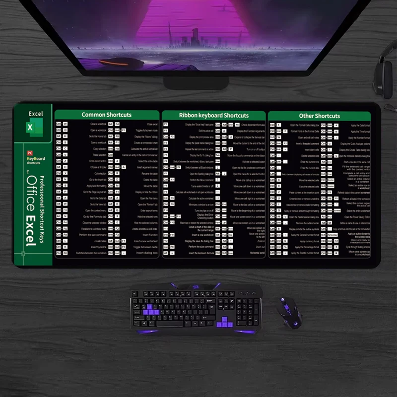 Excel Shortcuts Leather Mouse Pad XXL Large Extended Office Computer Desk Mat Big Keyboard Mousepad Non-Slip Base