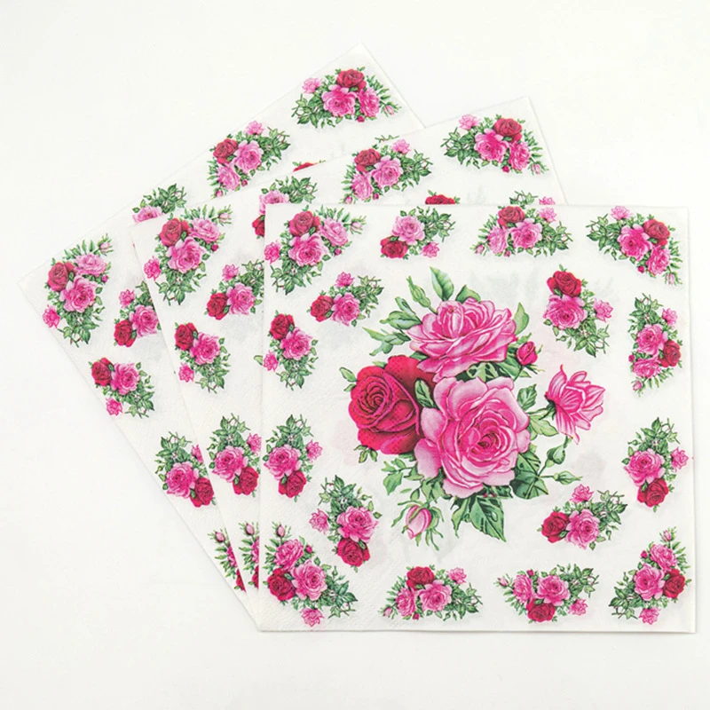 20/60Pcs Pink Flower Printed Disposable Napkins, Paper Napkins Tissues for Weddings, Party, Festivals, Anniversary Celebrations