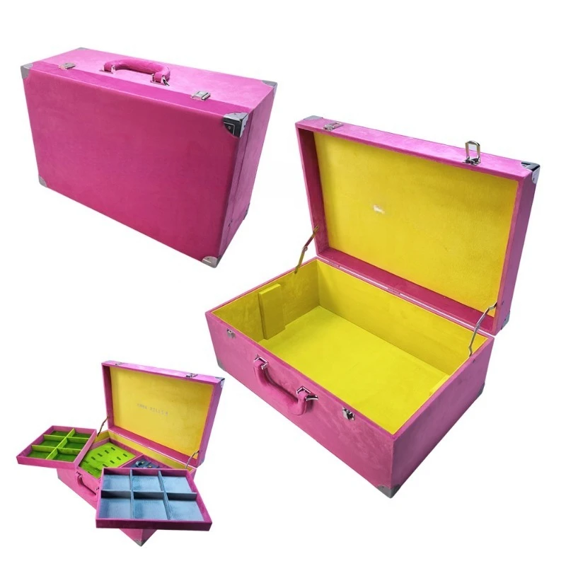

Plus Velvet Rose pink Storage 8 Trays Inside Silver LOGO Customized Jewelry Display Suitcase